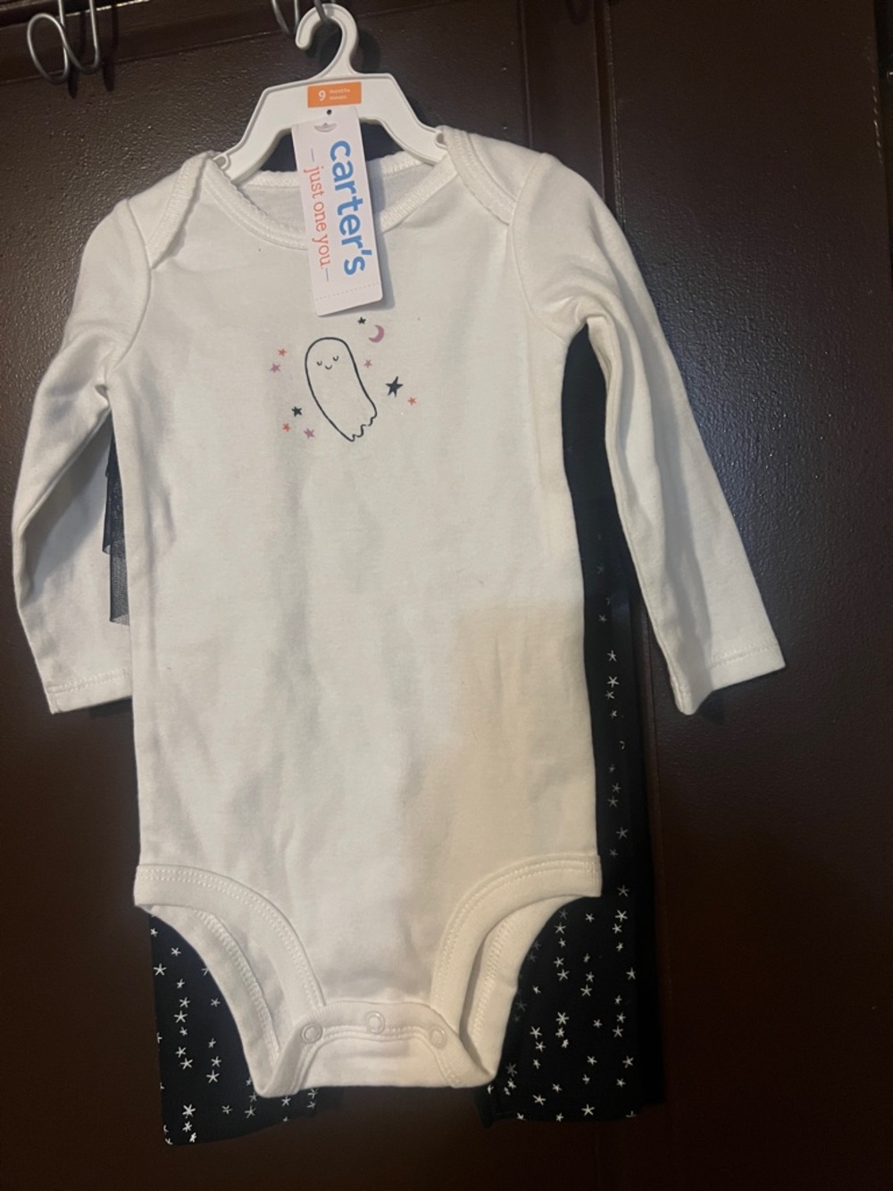 Carter's White Long-Sleeve One-Piece with Ghost & Star Accent